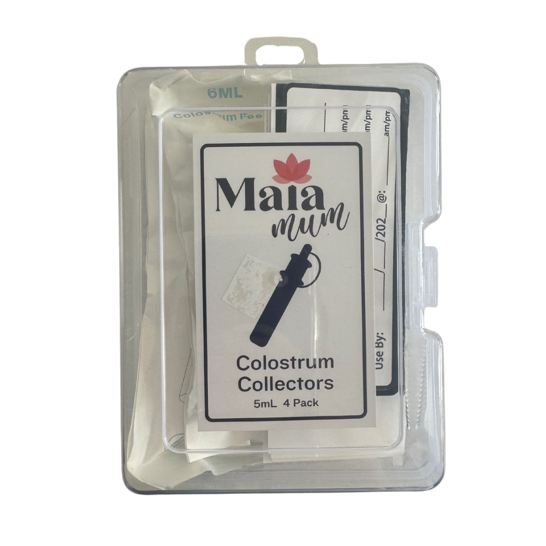 Packaging of Maia Mum Colostrum Collectors, showing a silicone collector and packaging details.