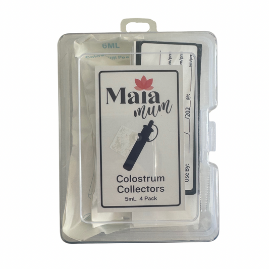 Packaging of Maia Mum Colostrum Collectors, showing a silicone collector and packaging details.